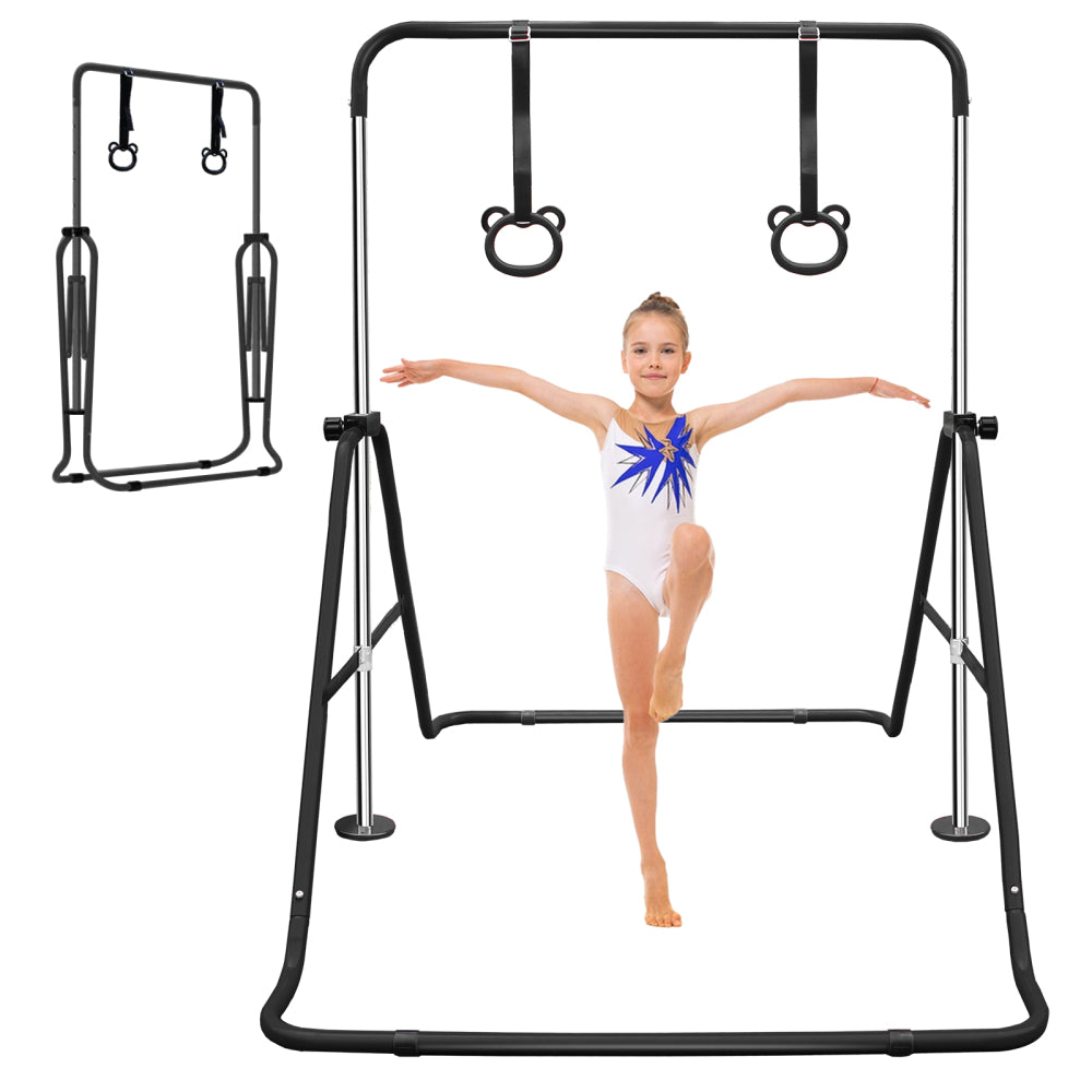 Pink Multi-Functional Adjustable Height Children's Horizontal Gymnastic Bar With Bear Rings