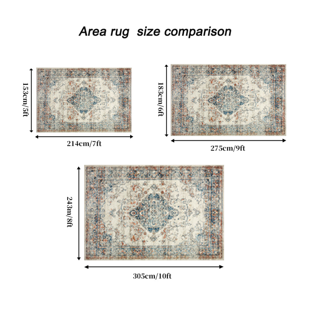 Area Rug 5x7 Vintage Bohemia Large Persian Non-slip Washable Rug For Living Room Kitchen Bedroom Living Room Flower Design Blue/Yellow