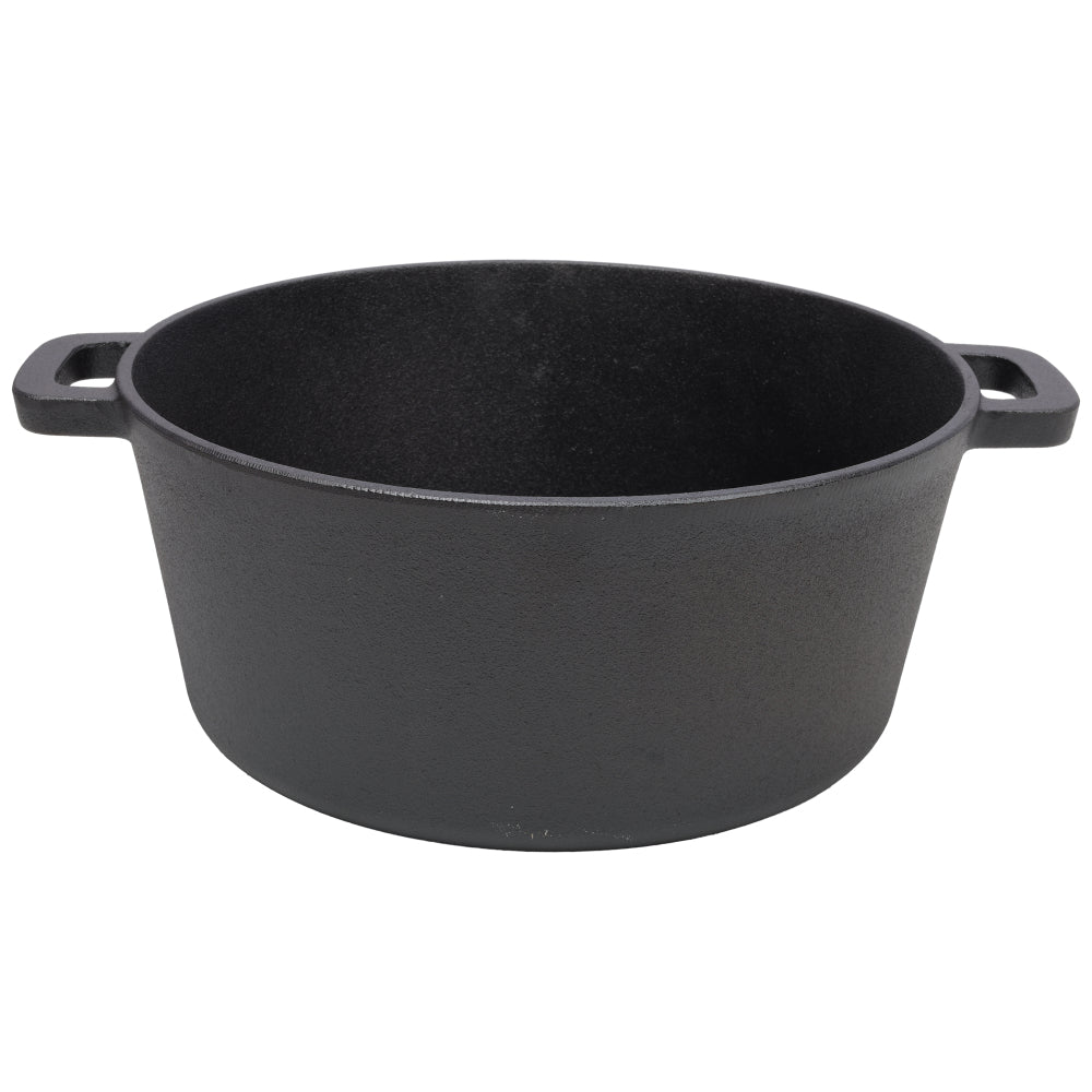 2 in 1 Pre-Seasoned Cast Iron Dutch Oven With Dual Handles, Outdoor Camping Deep Pot for Camping Fireplace Cooking BBQ Baking Campfire, 5 Quart.With 1pc Iron Pot Rack.