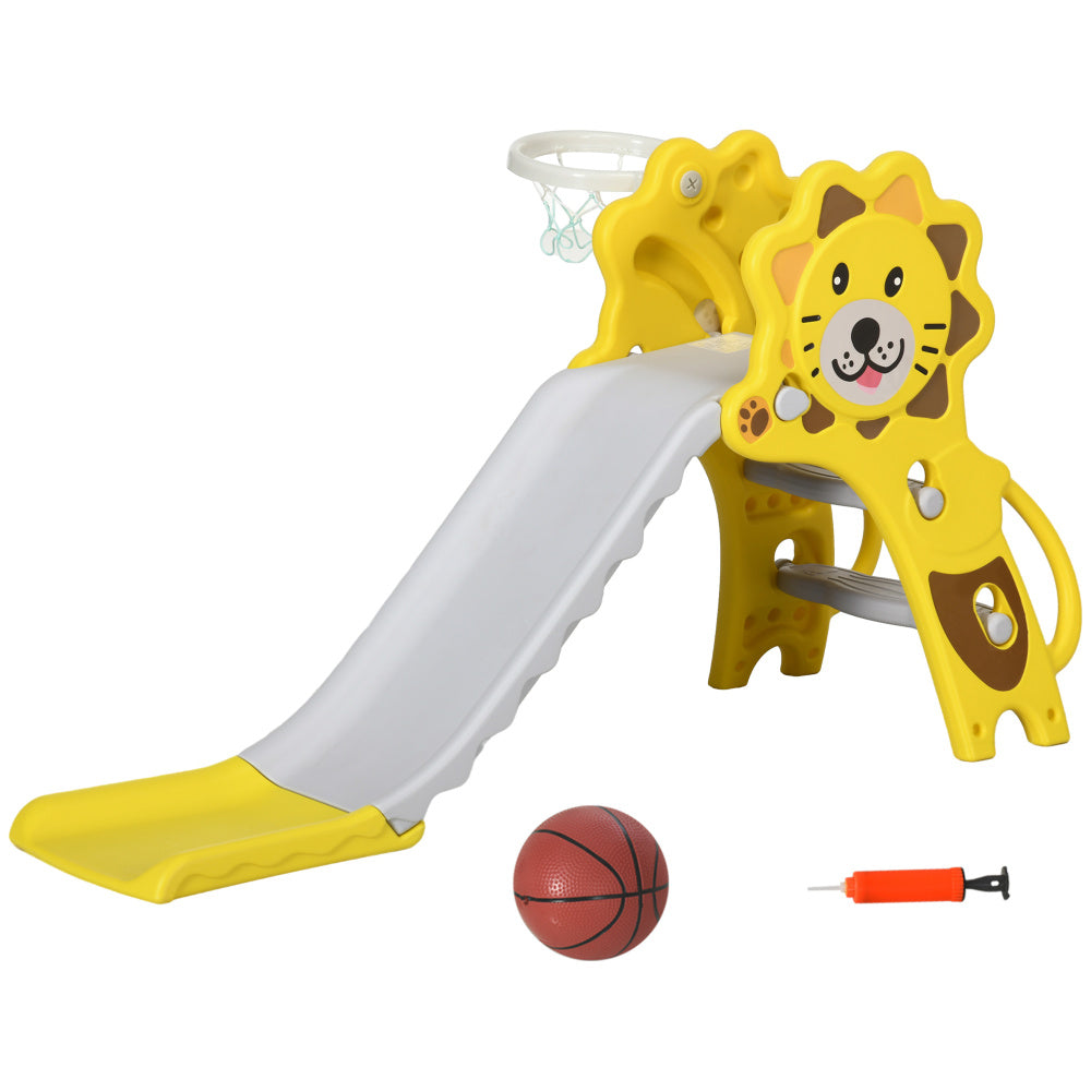 Qaba 2 in 1 Toddler Slide for Indoors, Toy for Toddler, Easy Set Up Baby Slide with Basketball Hoop for Kids 18-36 Months, Yellow