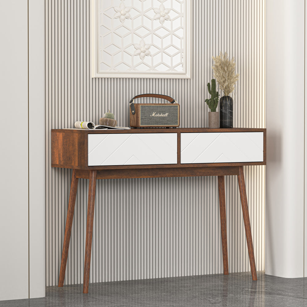Entryway Table with 2 White Sliding Doors, Console Table with Storage Space and Wood Legs,Sofa Table Behind Couch for Hallway, Living Room, Natural Color