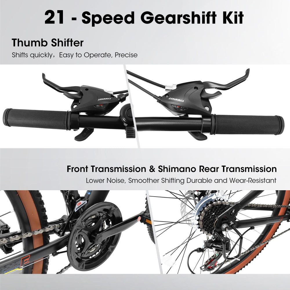 A24301 24 Inch Mountain Bike for Teenagers, High Carbon Steel Frame, Disc Brakes, Durable Design, Brown Edge Tires, Ideal for School Commuting
