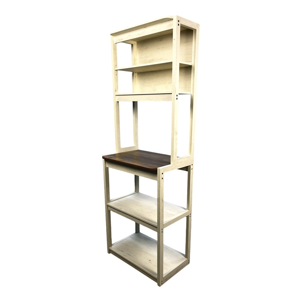 23.62" White and Rustic Brown color 5-Tier Bakers Rack for Kitchen with Storage, Coffee Bar, Kitchen Shelves, Microwave Stand