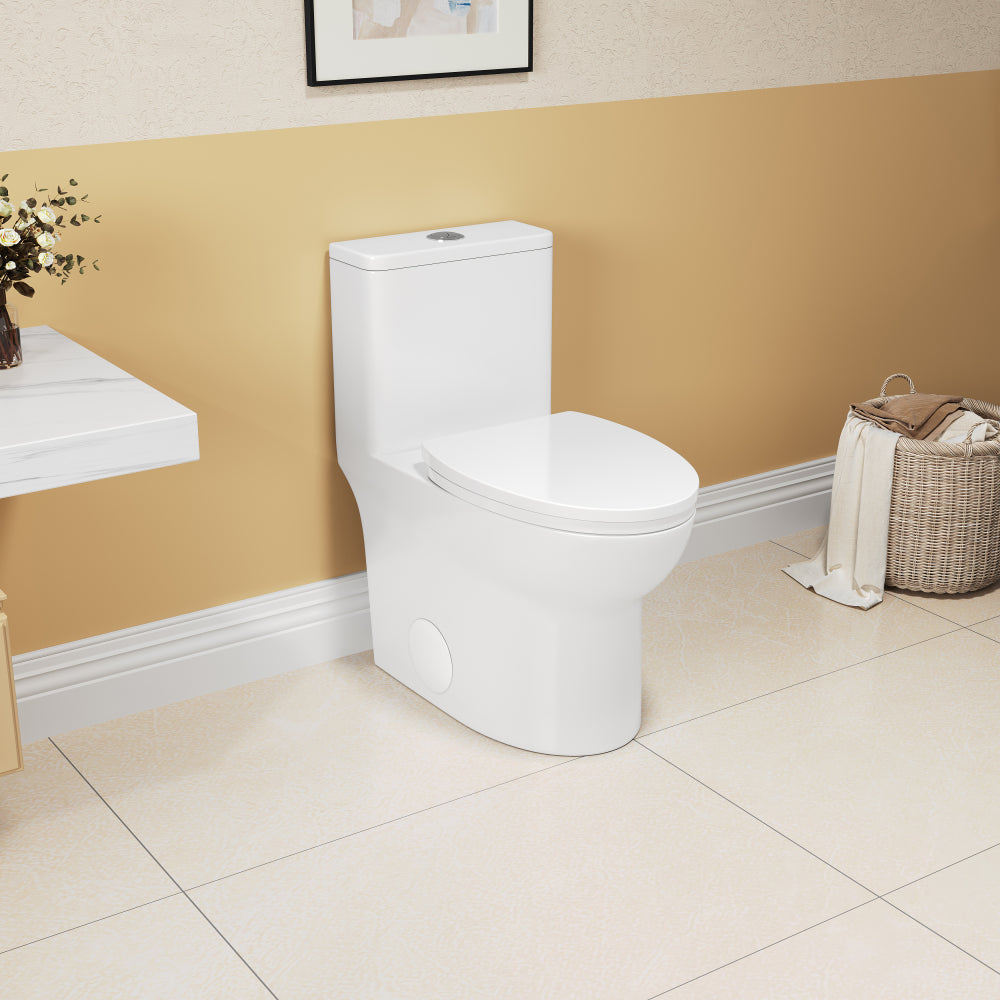 1.1/1.6 GPF Elongated Comfort Height Floor Mounted One-Piece Toilet , CUPC Certified, WaterSense Cetified, Ceramic, White Color, Soft Close Seat
