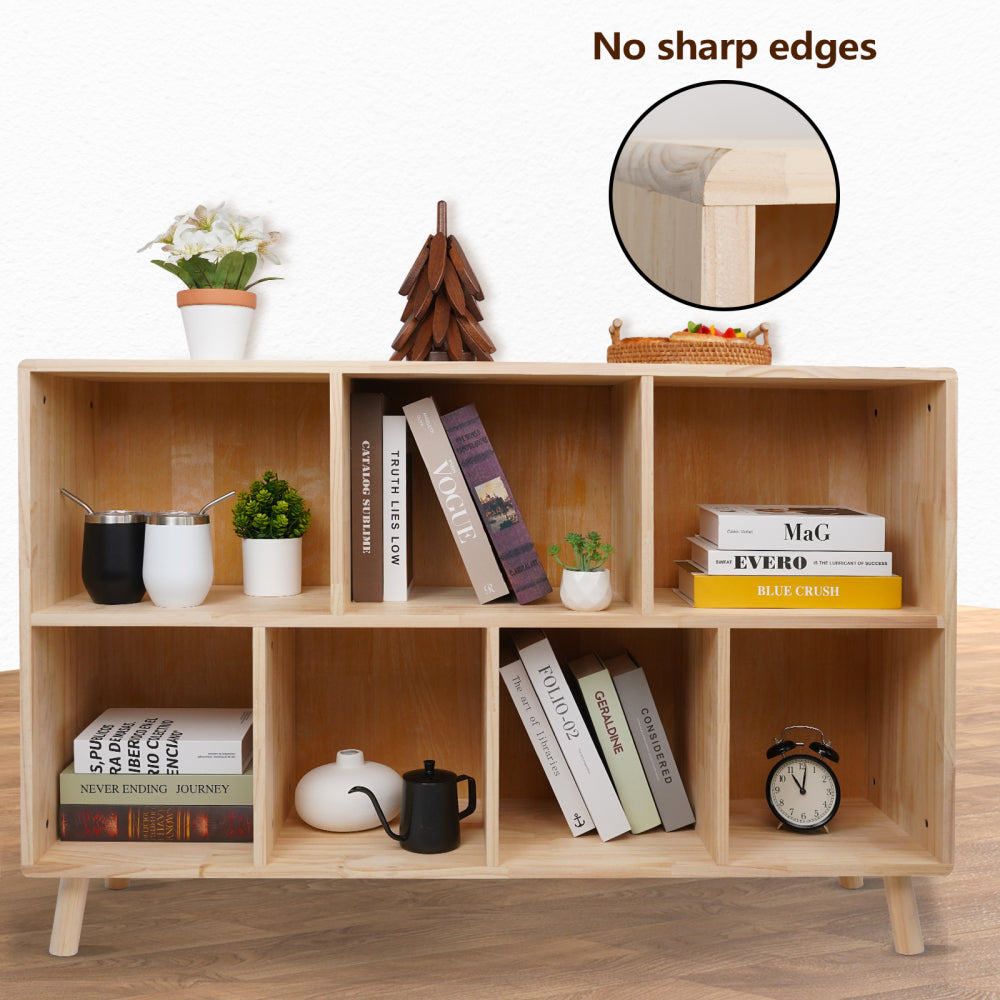 Solid Pine Wood 7-Compartment Storage Cabinet, 45.5"L x 29.1"H Fixed Shelves Organizer for Books/Toys/Home Décor, Modern Wooden Shelf ,Multi-Compartment Cabinet for Home/Office