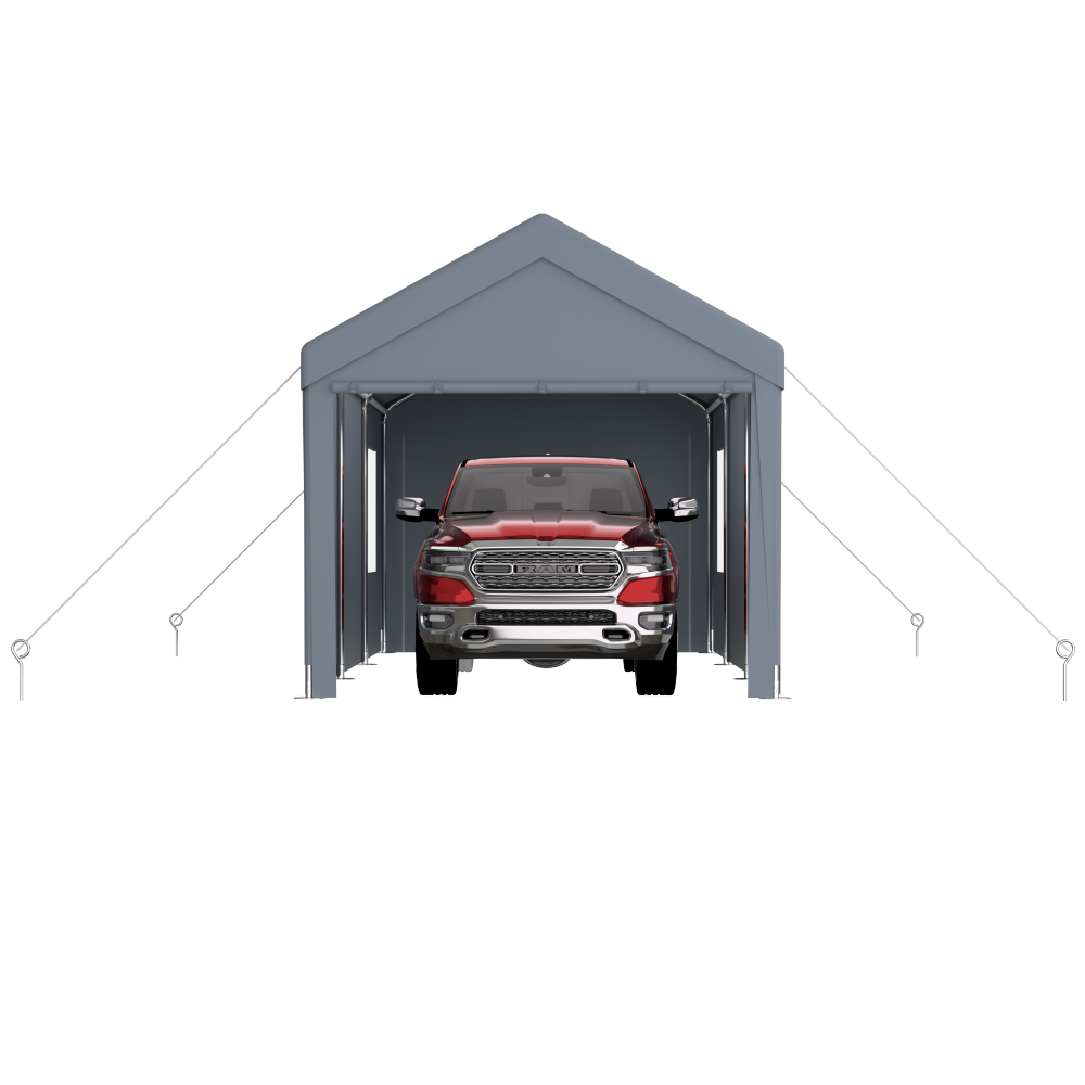 Carport 12' x 20' Portable Garage, Heavy Duty Car Port Canopy with 2 Roll-up Doors & 4 Ventilated Windows for Car, Truck, Boat, Garden Tools,grey