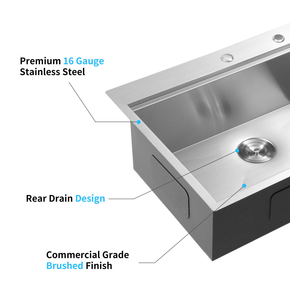 30x22x10"Drop-in Single Bowl Stainless Steel Kitchen Sink with Workstation