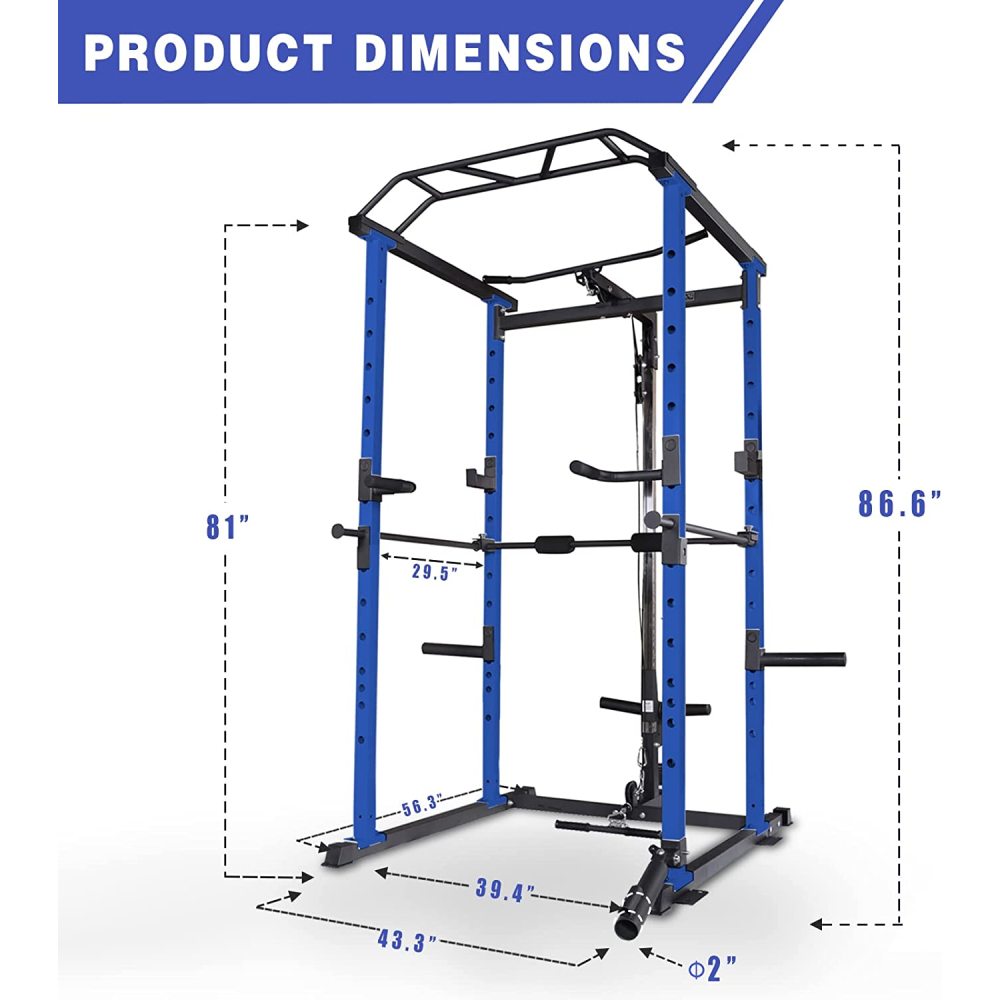 Multi-functional Power Cage, Home Adjustable Pullup Squat Rack 1000Lbs Capacity Comprehensive Fitness Barbell Rack with Gym accessories