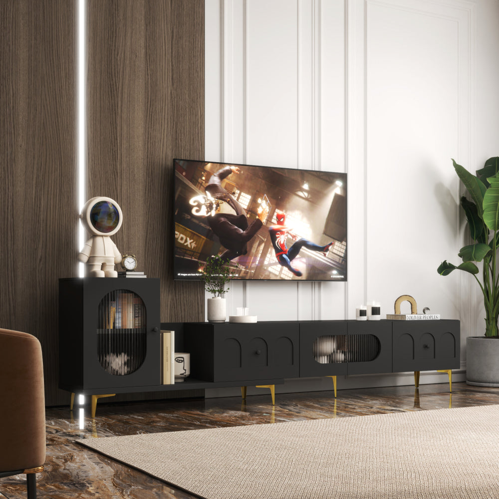 Modern Black TV Stand, 20 Colors LED TV Stand w/Remote Control Lights
