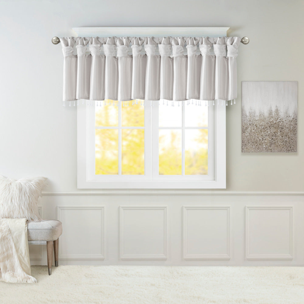 Lightweight Faux Silk Valance With Beads Silver 50x26"