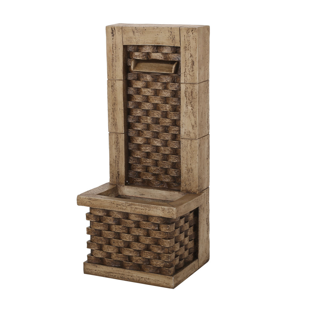 35.25" High Hand Crafted Weather Resistant Floor Fountain with Light, Light Brown