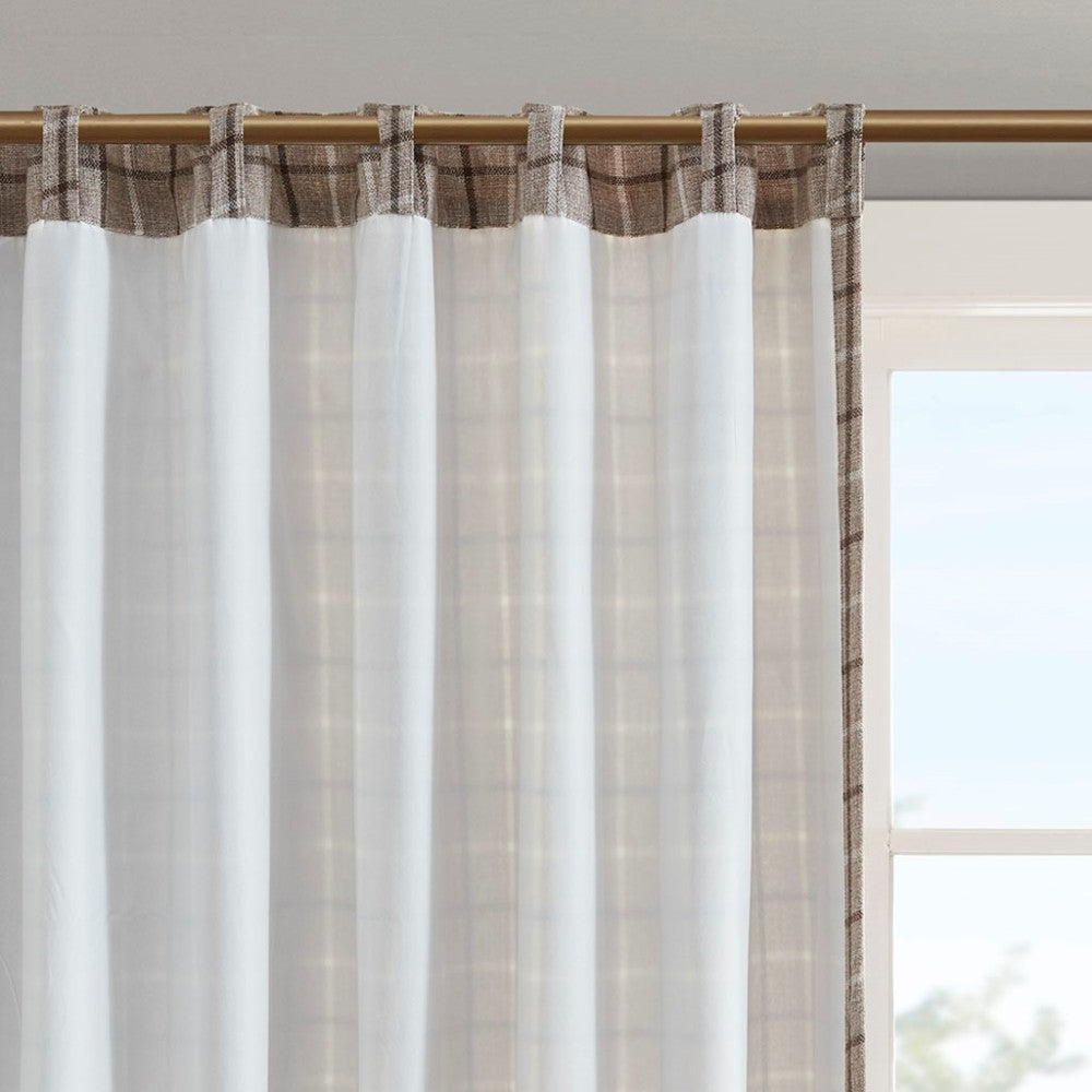 Plaid Rod Pocket and Back Tab Curtain Panel with Fleece Lining Brown 50x84"