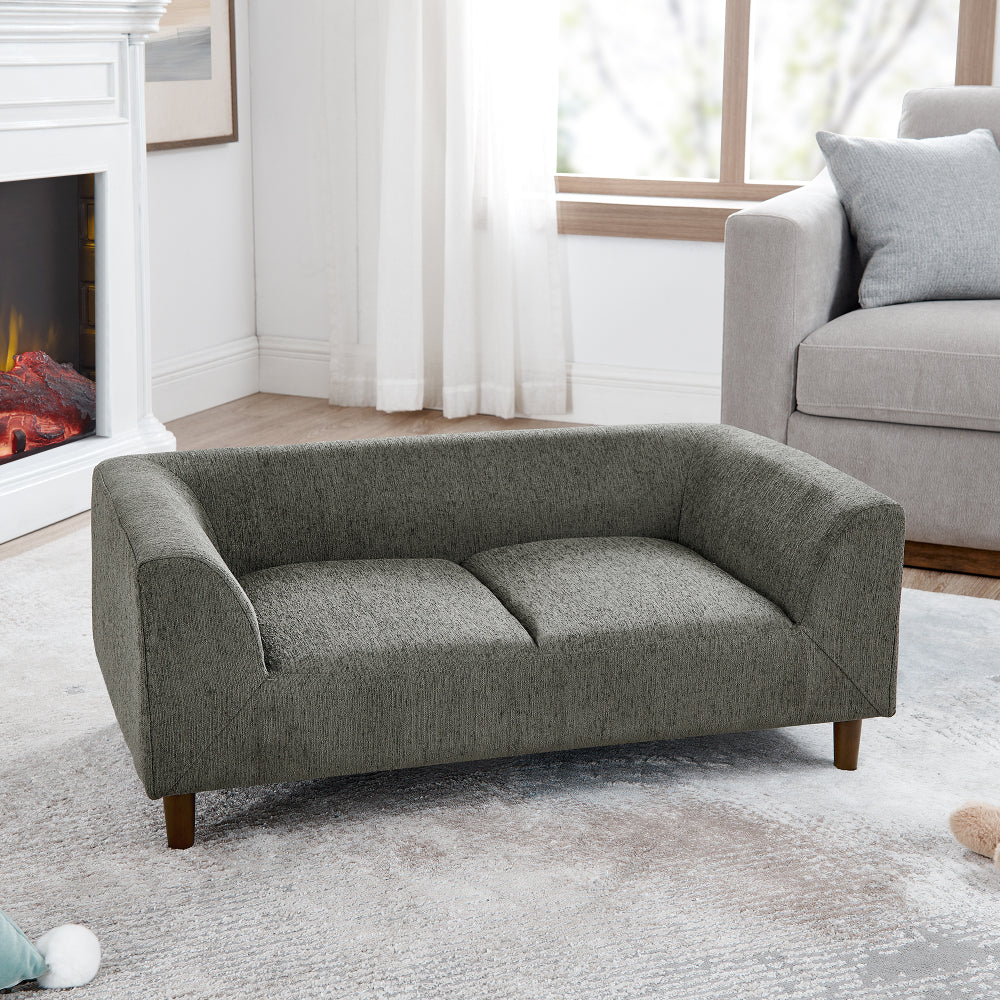 Pet sofa with backrest and armrests, modern rectangular pet sofa suitable for small and medium dogs, soft cushion comfortable dog sofa,--Dark grey