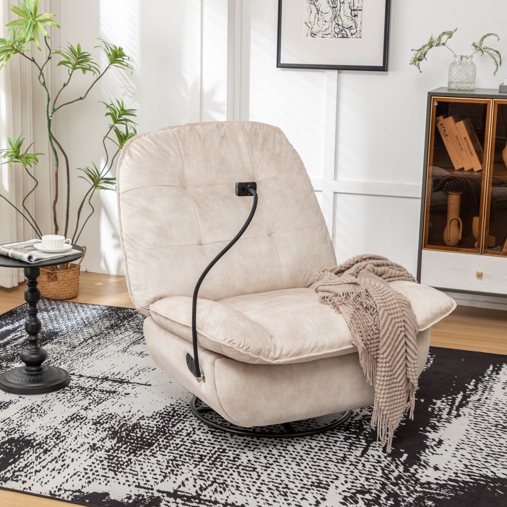 Natural brown recliner, reclining lazy chair, mobile phone holder, large and comfortable reading chair, swivel gliding rocking chair, gold-stamped velvet