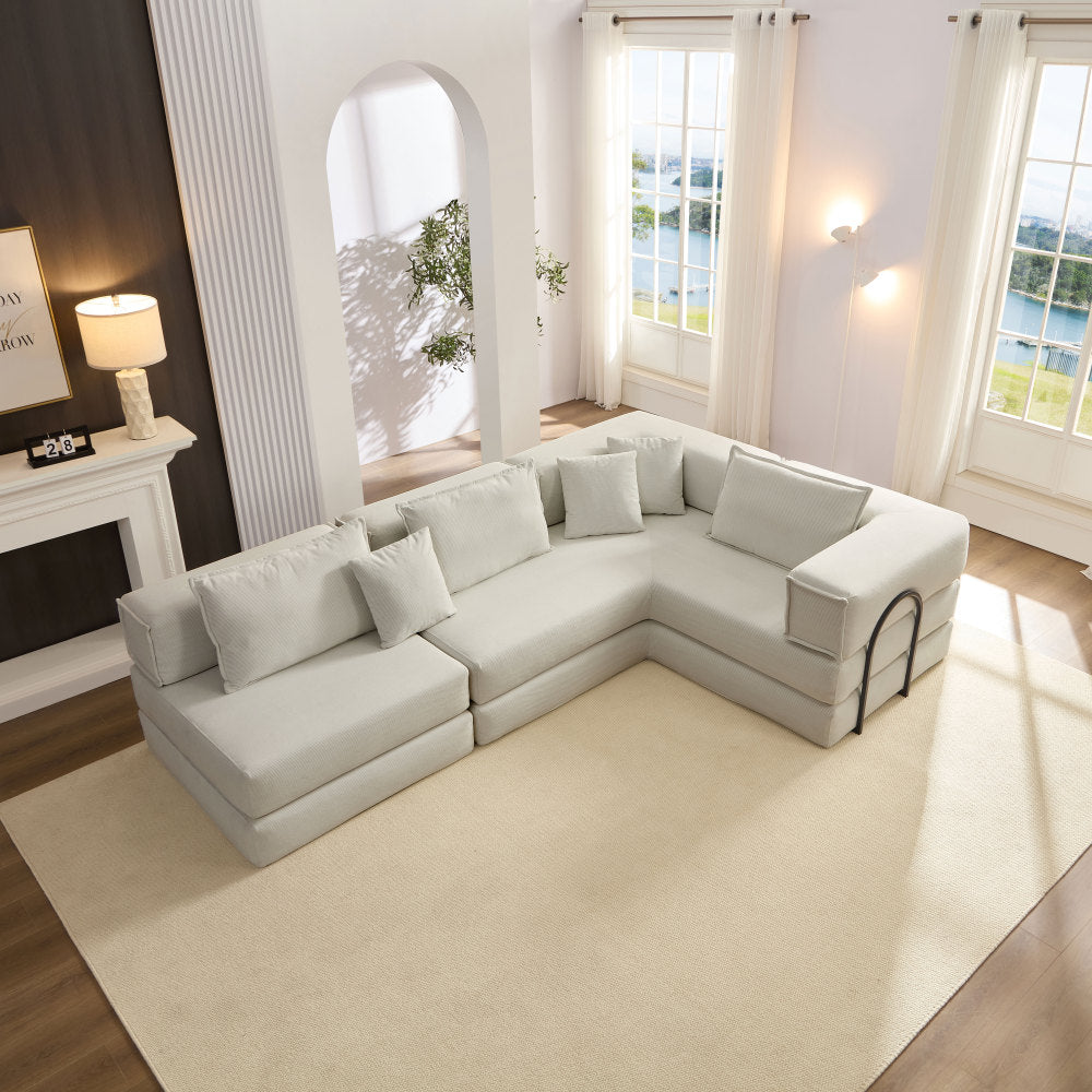 Oversized Upholstered Sectional Sofa Couch Set,Modular 118.2" L Shaped Floor Living Room Sofa Set With 6 Pillows,DIY Combination Sofa Couch for living rooms, apartments,bedrooms,Black