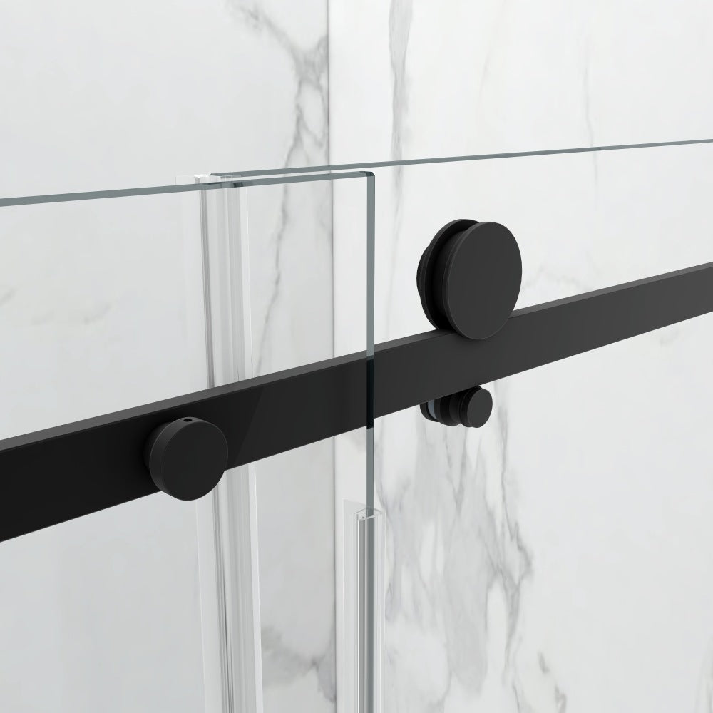 56-60"W×76"H Frameless Shower Door,6mm SGCC Tempered Glass+Protective,Matte Black,Stainless Steel Handle/ Rail,Adjustable Width,Easy Inst