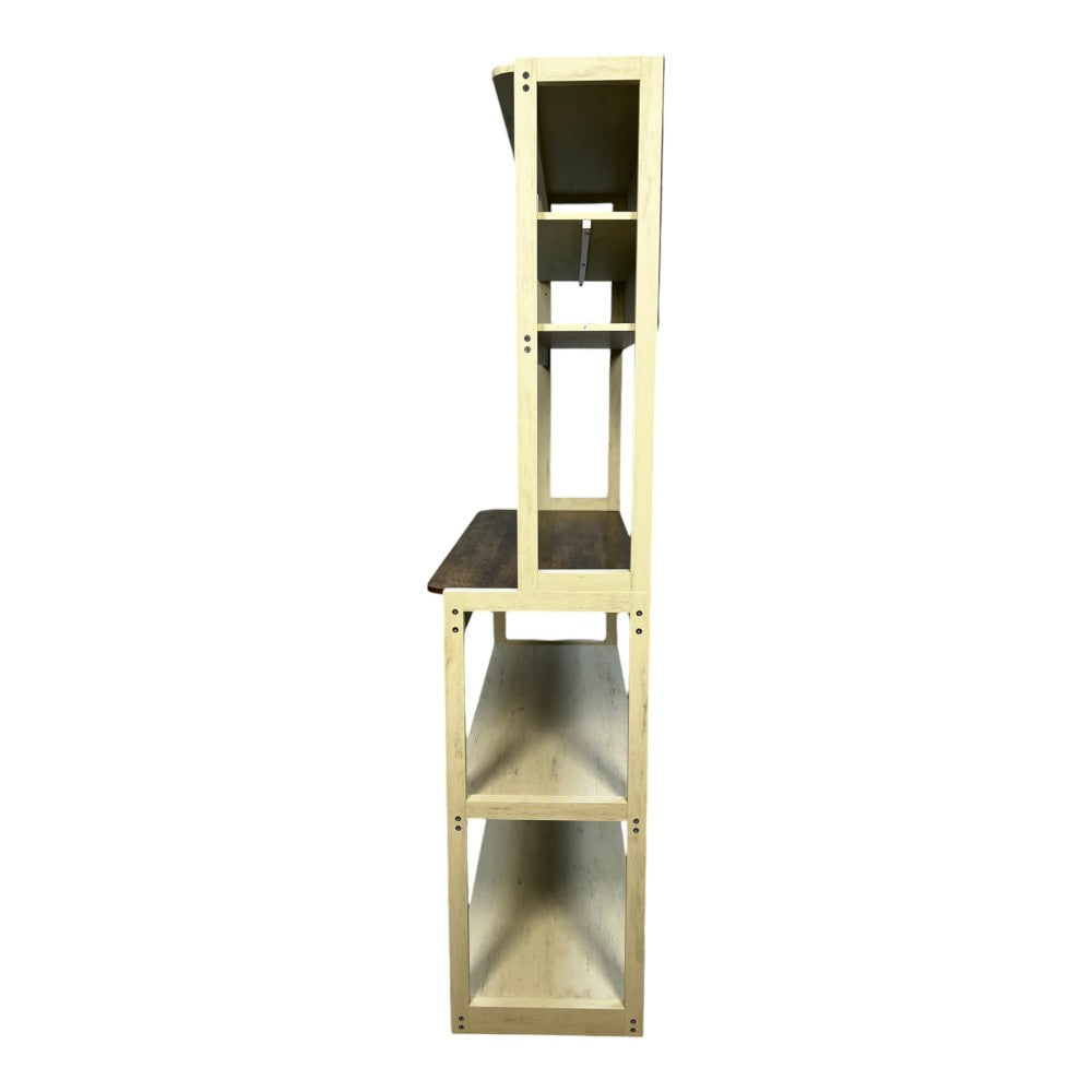 39.37" White and Rustic Brown color 5-Tier Bakers Rack for Kitchen with Storage, Coffee Bar, Kitchen Shelves, Microwave Stand