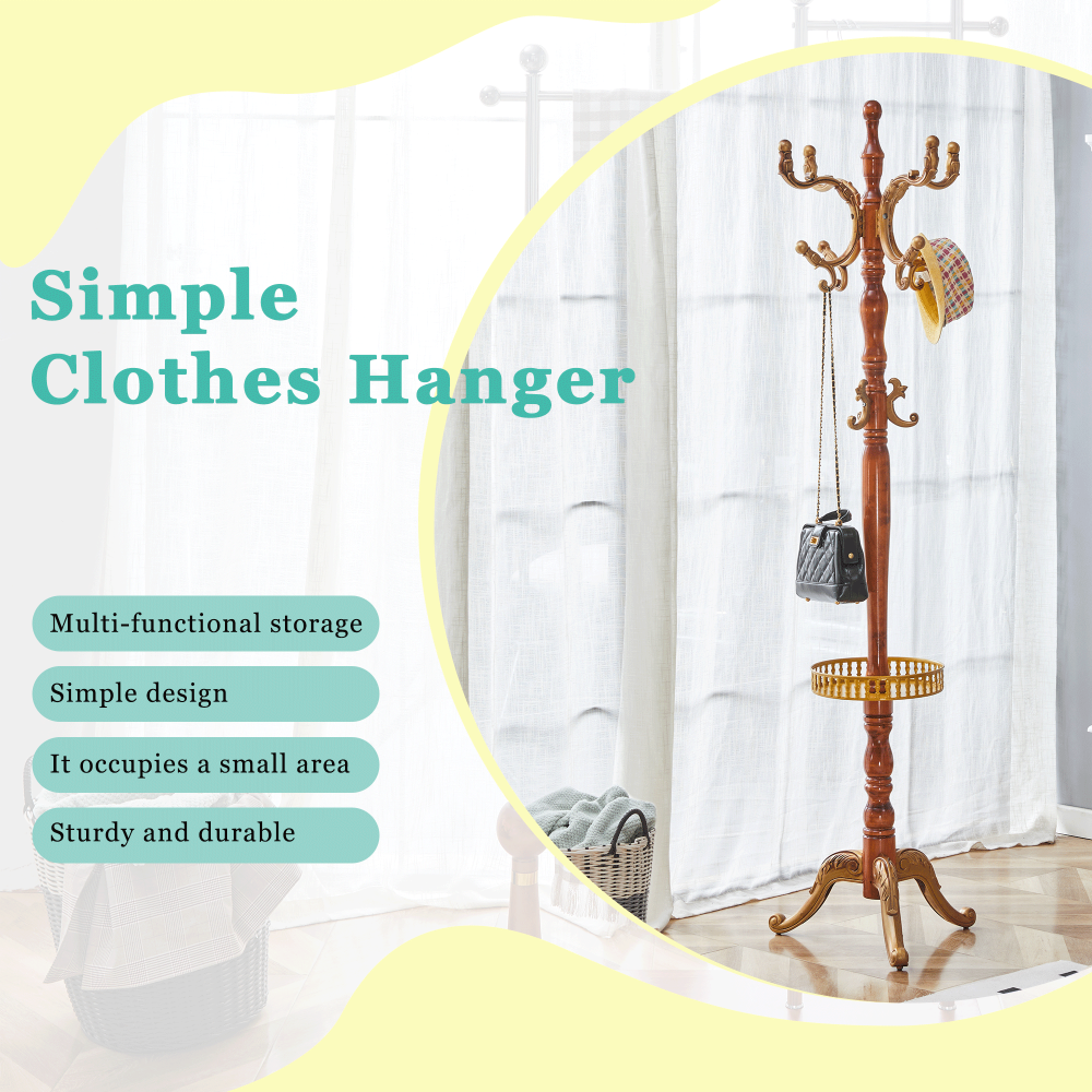 Crabapple Colored Solid Wood Hanger, Modern And Simple Coat And Hat Rack, Resin Stainless Steel Multifunctional Storage Rack With Key Tray (Optional In Walnut Color)