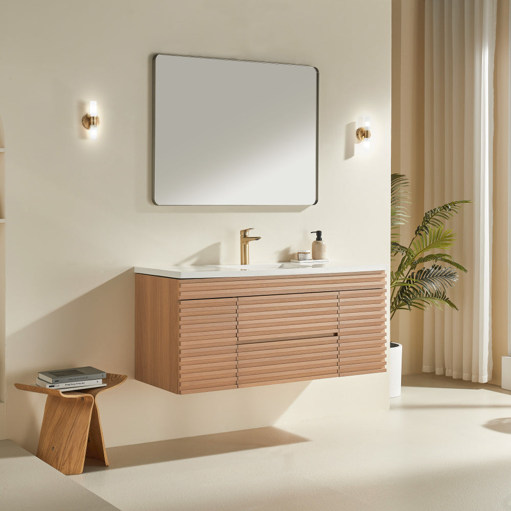 48" Wall Mounted & Floating Single Vanity with Ceramic Sink