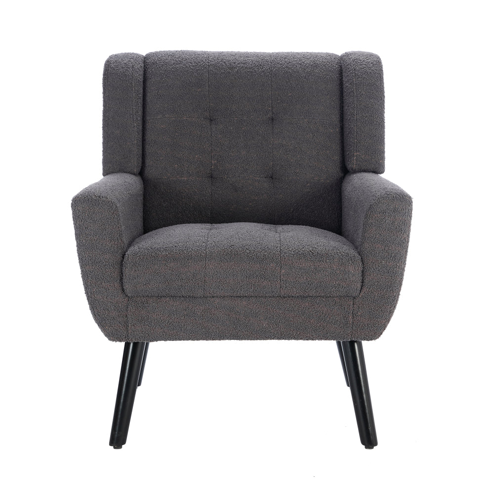 Modern Soft Teddy Material Ergonomics Accent Chair Living Room Chair Bedroom Chair Home Chair With Black Legs For Indoor Home-Grey Teddy Fabric