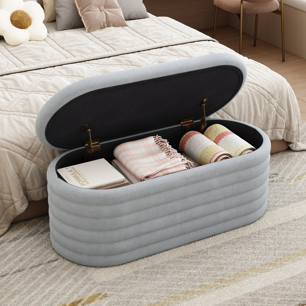Storage Chenille Ottoman Bench Upholstered Fabric Storage Bench End of Bed Stool with Safety Hinge for Bedroom, Living Room, Entryway, Closet(40-inch, LIGHT GREY)