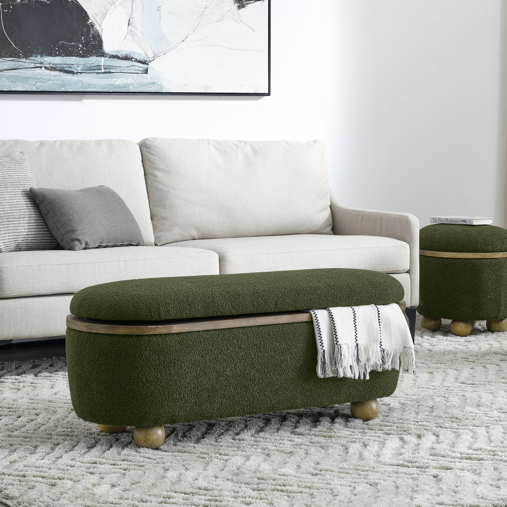 Storage Ottoman Bench, Upholstered End of Bed Ottoman Bench with Storage and Seating, Large Blanket Storage Bench for Foot Rest in Bedroom, Living Room, Entryway, Dark green