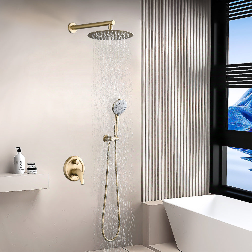 10 Inches Wall Mounted Shower with High Pressure Rain Shower Head and 5-Function Handheld Shower Head
