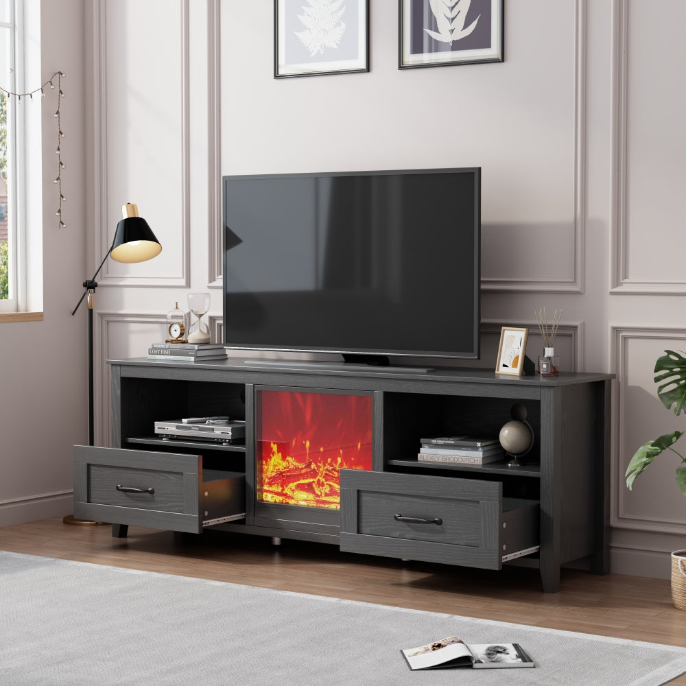70.08 Inch Length Black TV Stand for Living Room and Bedroom, with 2 Drawers and 4 High-Capacity Storage Compartment,Suitable for fireplace