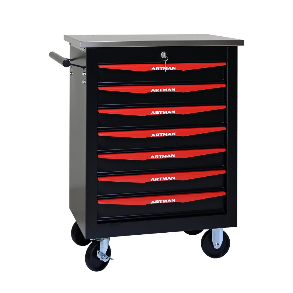 4 Drawers Multifunctional Tool Cart with Wheels,Metal Rolling Tool Cart Storage for Garage Workshop Warehouse Repair Shop--With Stainless Steel Roof- BLACK&BLUE
