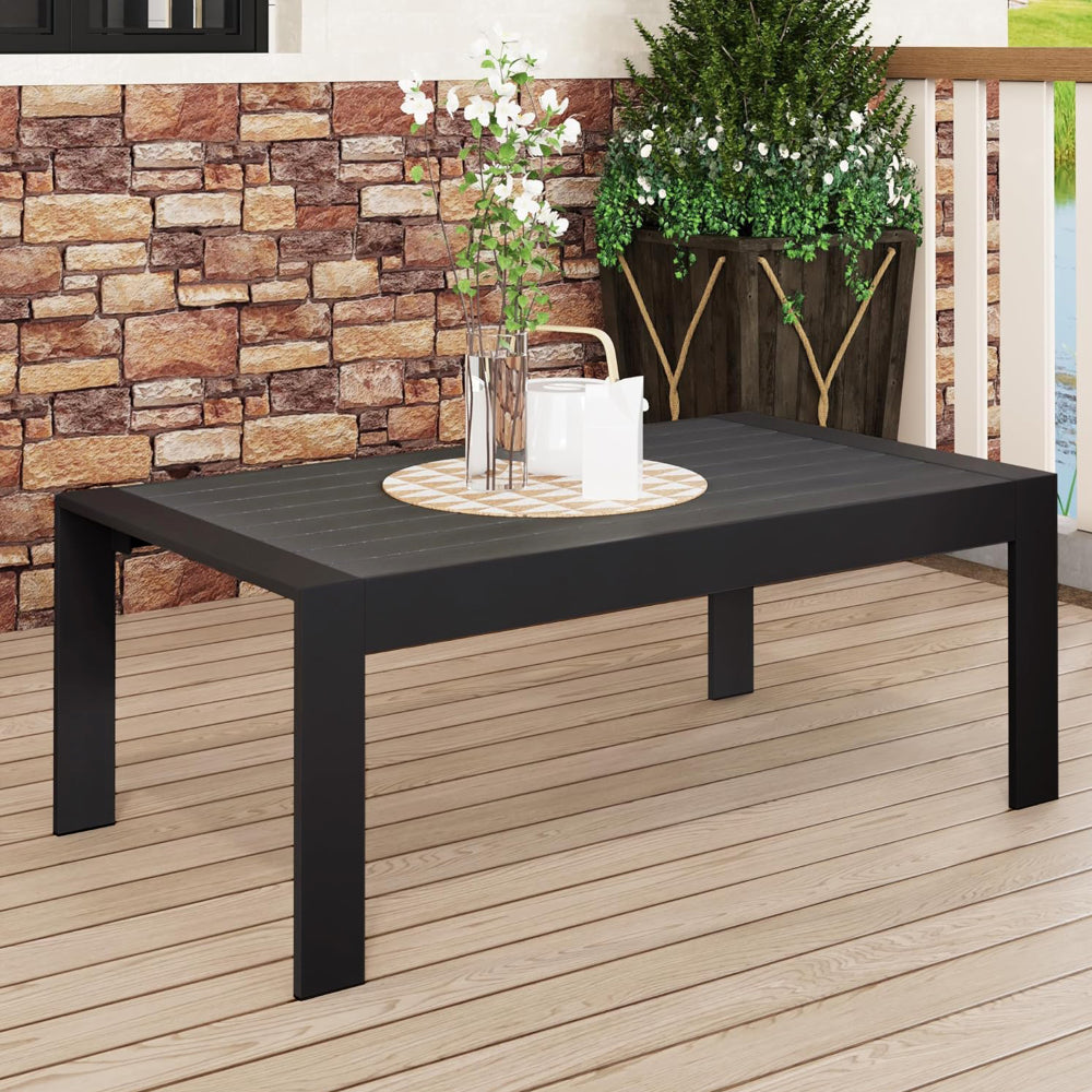 All-Weather Aluminum Outdoor Coffee Table, Modern Coffee Table for Outside, Rectangle Patio Coffee Table-White