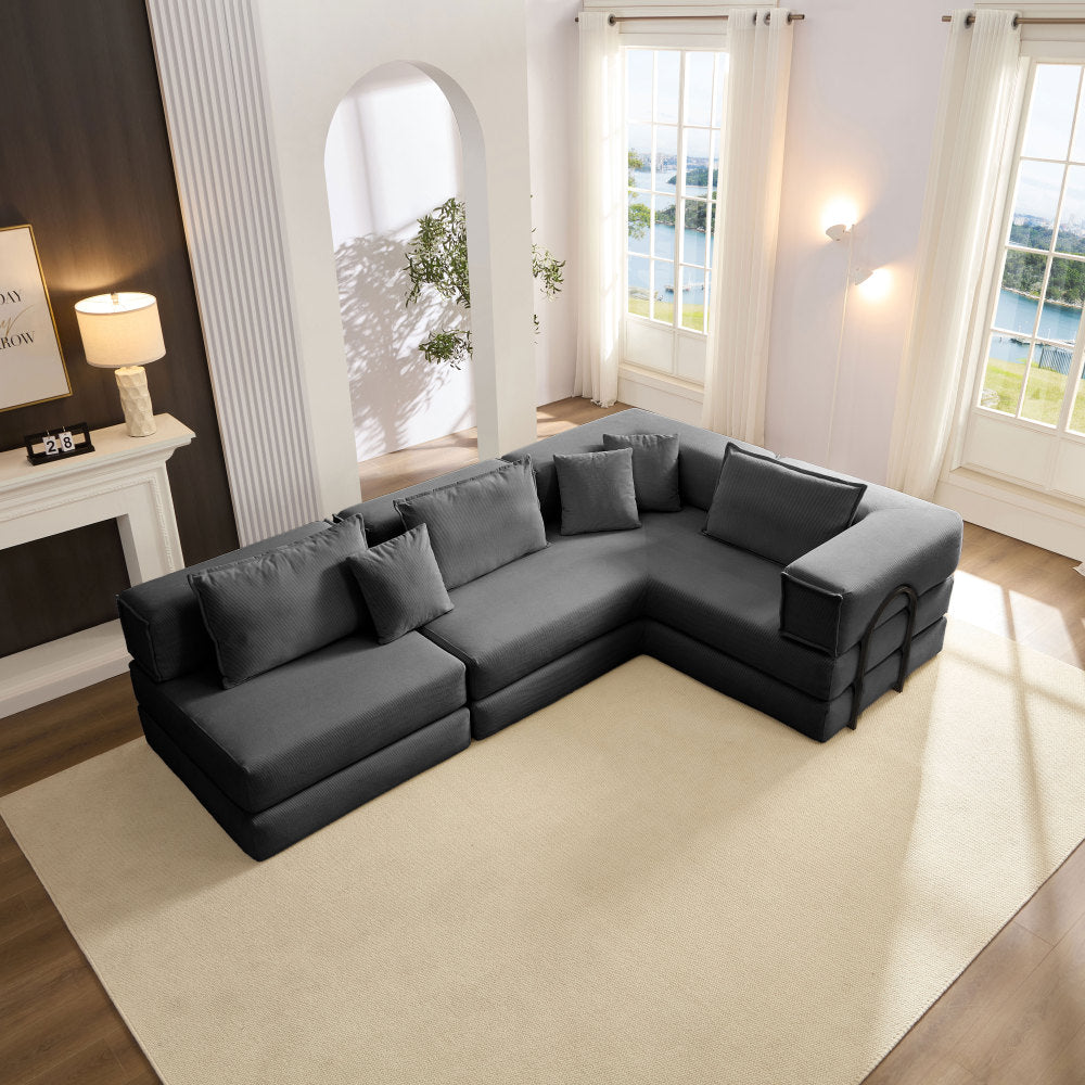 Oversized Upholstered Sectional Sofa Couch Set,Modular 118.2" L Shaped Floor Living Room Sofa Set With 6 Pillows,DIY Combination Sofa Couch for living rooms, apartments,bedrooms,Black