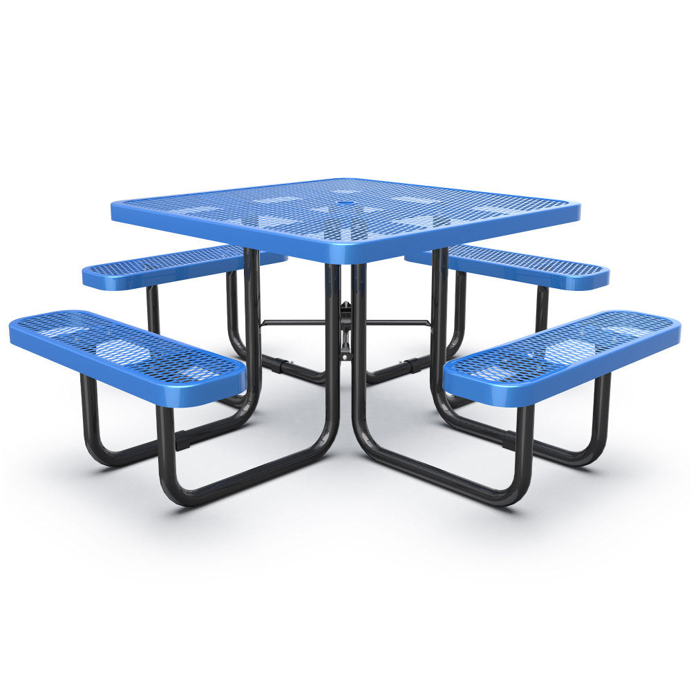 Round Outdoor Steel Picnic Table 46" with umbrella hole,Blue