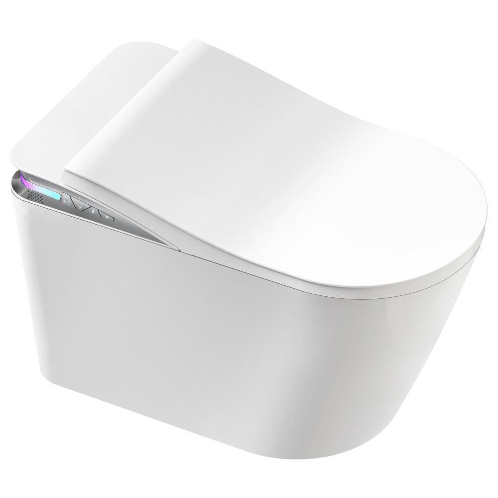 Smart Toilet With Foot Sensing Open Cover & Seat, Buttons Control, Night Light, Leakage Protection, Side Knob With Multiple Controls, Remote Control, Auto Flushing, White Screen