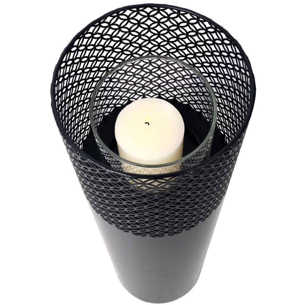 Lantern Column, Set of 2, Decorative Column for Garden in Industrial Design, Lantern for Outdoor and Indoor, Lantern Including Candles, Oriental, 37 1/2+ 29 1/2 in