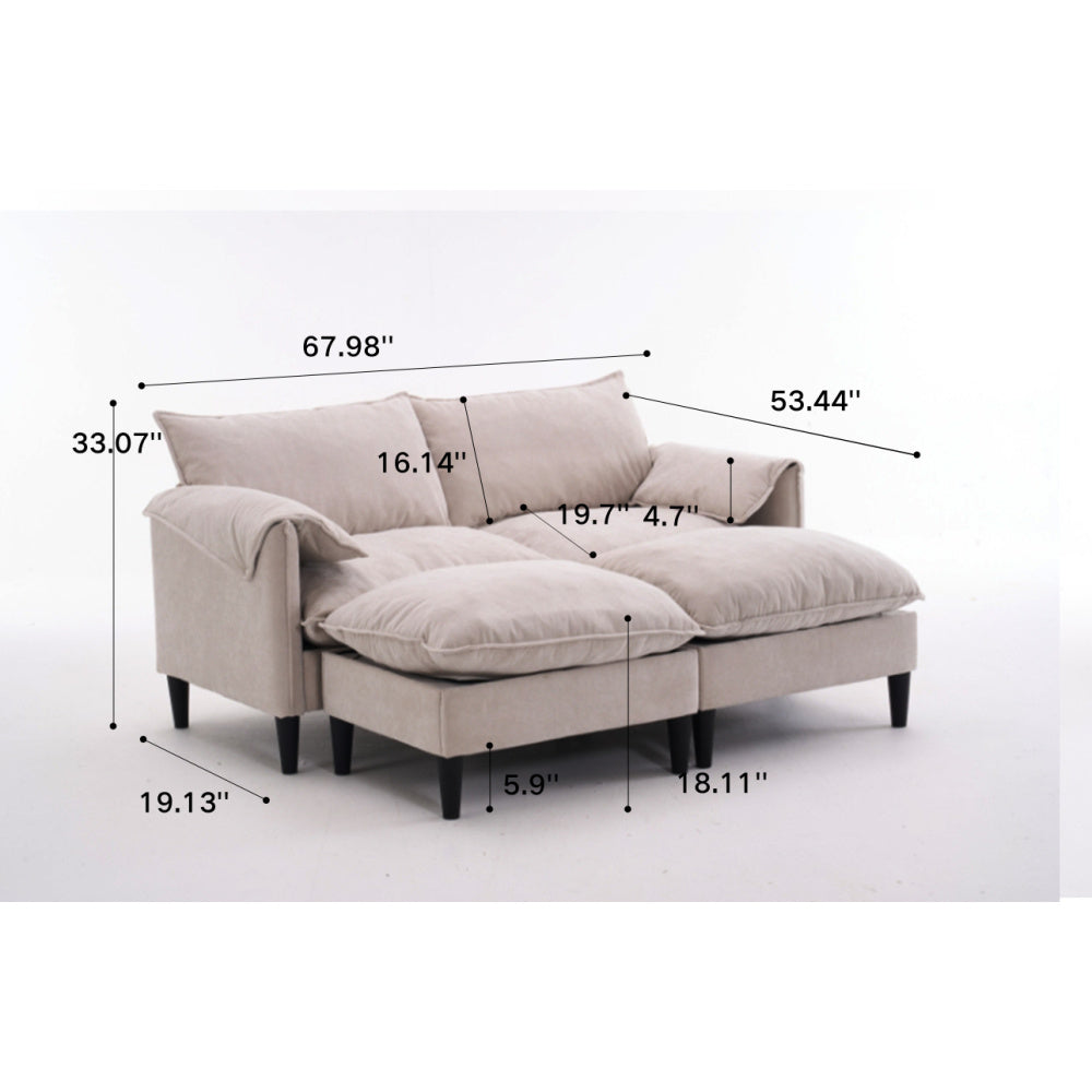 Convertible Combination Sofa Sofa U-Shaped Sofa with Footstools with Storage, Beige Sofa for Living Room, Living Room/Bedroom/Office/Small Space 2-Seater Combination Sofa-Beige