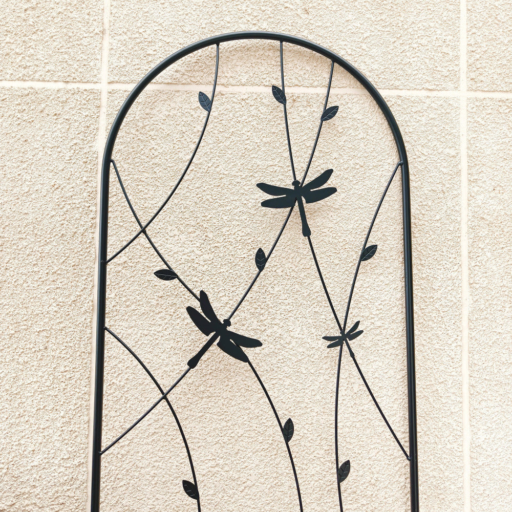 2 Pack Metal Garden Trellis 71" x 19.7" Rustproof Trellis for Climbing Plants Outdoor Flower Support Dragonfly Deco Black