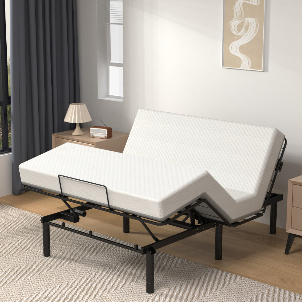 Zero-Clearance Adjustable Bed Base Frame Head and Foot Incline Quiet Motor Queen Size Zero Gravity, Dual USB A+C Ports
