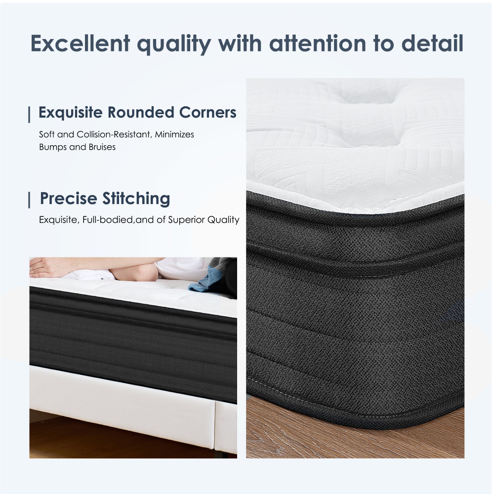 Queen Size Mattress,12 Inch Hybrid Mattress, Individually Pocketed Innerspring, Medium Firm