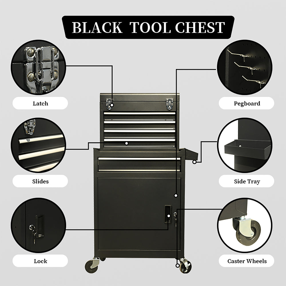 five-Drawer Rolling Tool Chest with Wheels, Detachable Cabinet Storage Tool Box with Drawers, Metal Tool Cart with Toolbox for Garage Workshop Warehouse