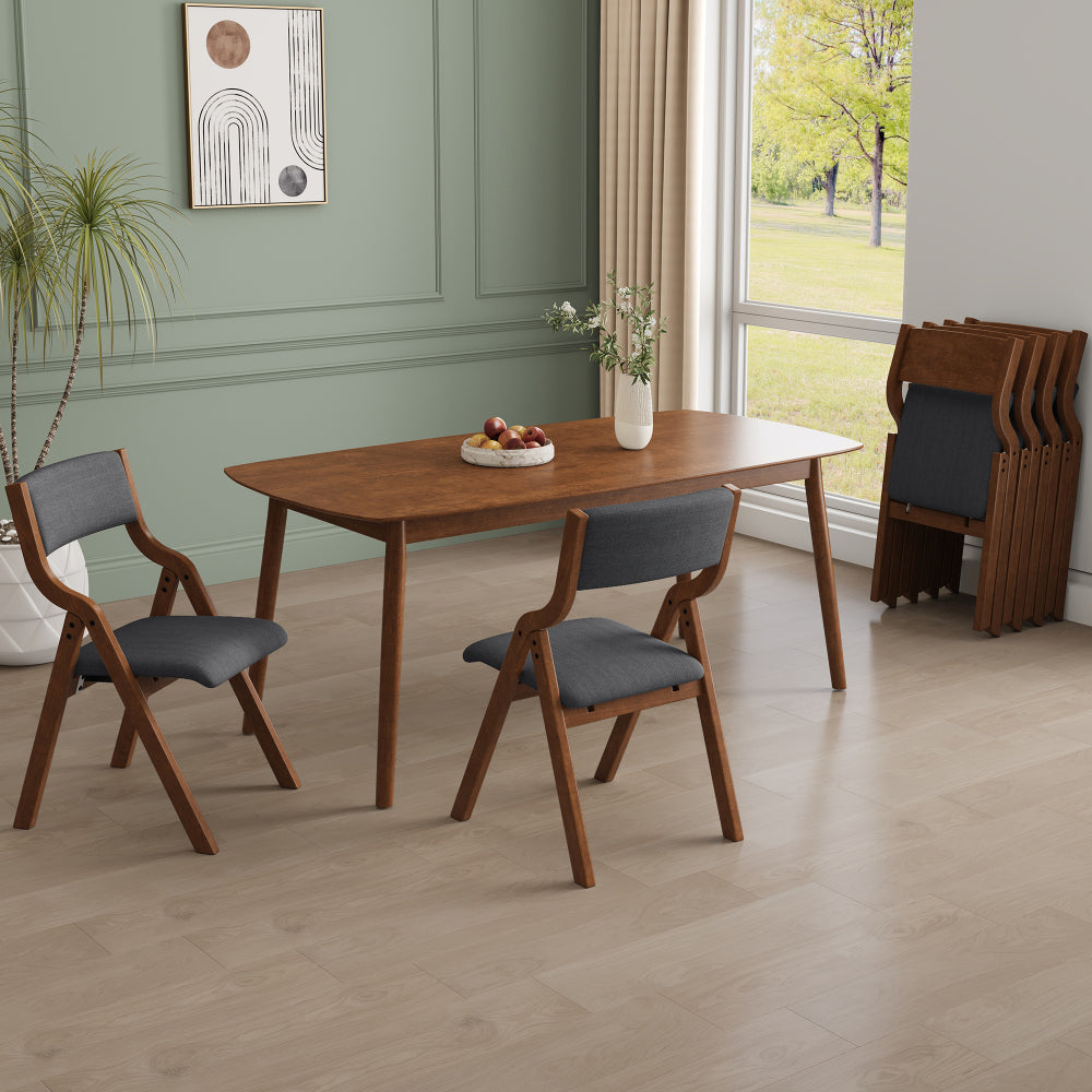 Upholstered folding Dining chair, space saving, easy to carry, Dining Room,No assembly required, 2-Pack-Grey+Walnut