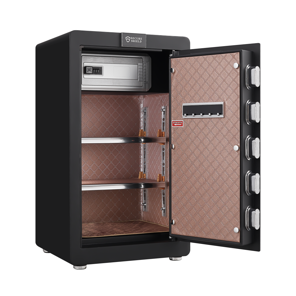 Safe Box with Biometric Recognition, Built-in Removable Partition And Flexible Compartment Partition, Dual Protection with Electronic Password Lock, Private And Invisible Hidden Compartment Structure,