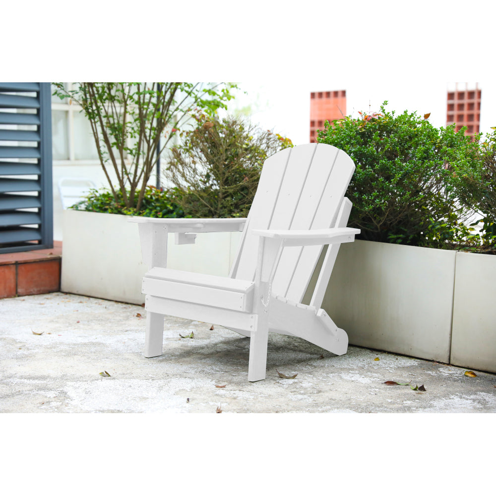 Folding Adirondack Chair with Side Table, 3-Piece Adirondack Chair Set with Wood Texture, Navy Blue(includes 2 Chairs and 1 Table)