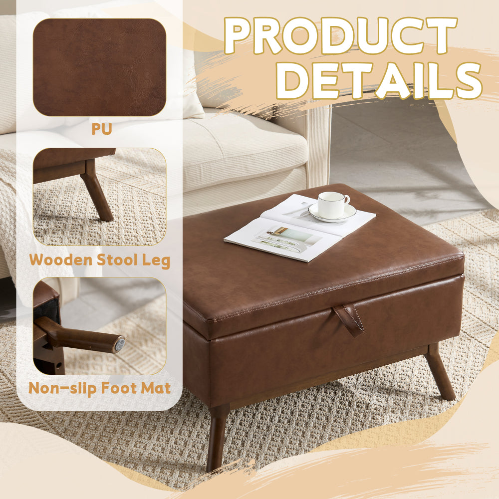 Mid-century modern square coffee table storage bench, assembled, suitable for living room, entryway and family room, used as a coffee table, stirrups, shoe bench