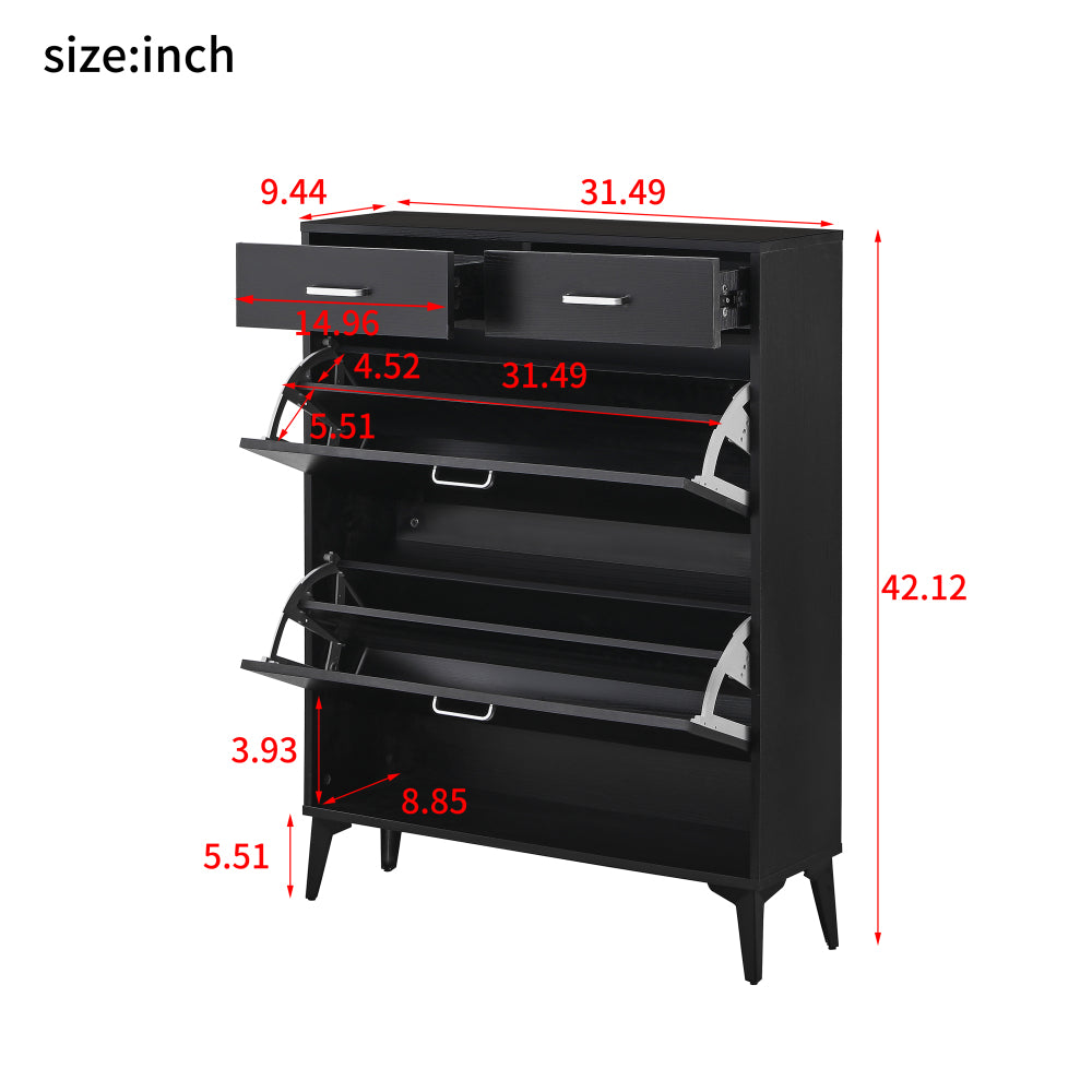 Large size Shoe Cabinet,Free Standing Tipping Bucket Shoe Rack Organizer with 2 Flip Drawers&2 Drawer,Modern Tipping Bucket for Entryway, Hallway, Bedroom-black