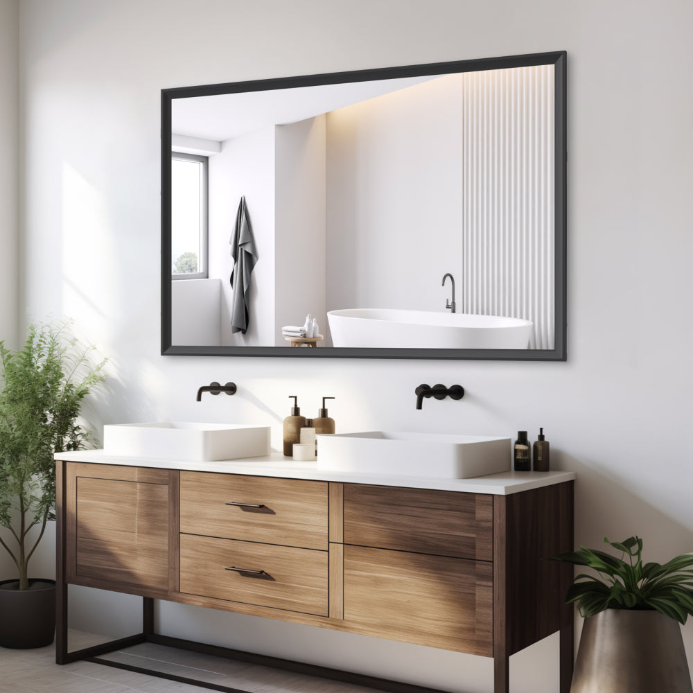 36x24 inches Modern Black Bathroom Mirror with Aluminum Frame Vertical or Horizontal Hanging Decorative Wall Mirrors for Living Room Bedroom