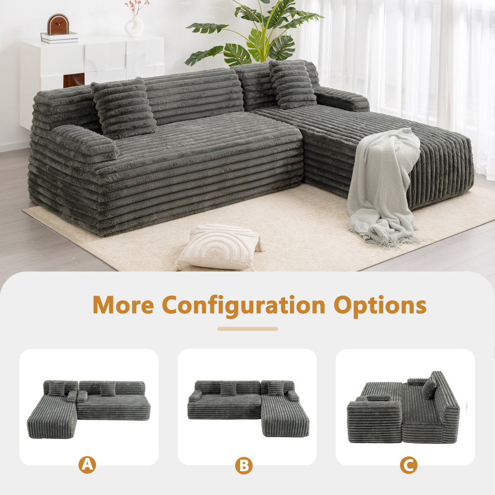 110" Cloud Sectional Sofa Upholstered Couch Free-combined Sofa for Living Room, Dark Gray