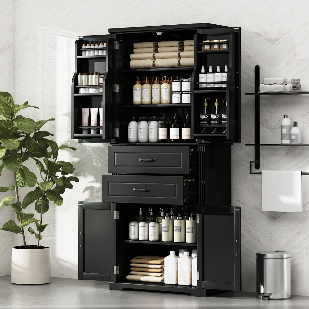 Storage Cabinet with Multi-Functional Storage Space for Kitchen/Bathroom/Dining Room/Living Room , 2 Drawers with Slide Rails, Adjustable Shelf, White