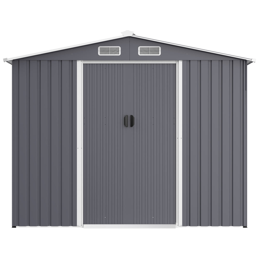 Outdoor Storage Shed 8 x 12 FT Large Metal Tool Sheds, Heavy Duty Storage House with Sliding Doors with Air Vent for Backyard Patio Lawn to Store Bikes, Tools, Lawnmowers Grey