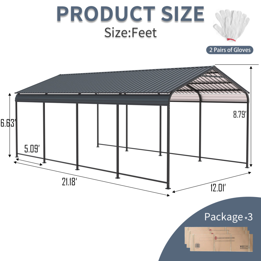 12 X 21 FT Carport, Heavy Duty Carport with Galvanized Steel Roof and Frame, Metal Carport Large Garage for Driveway Car, Truck