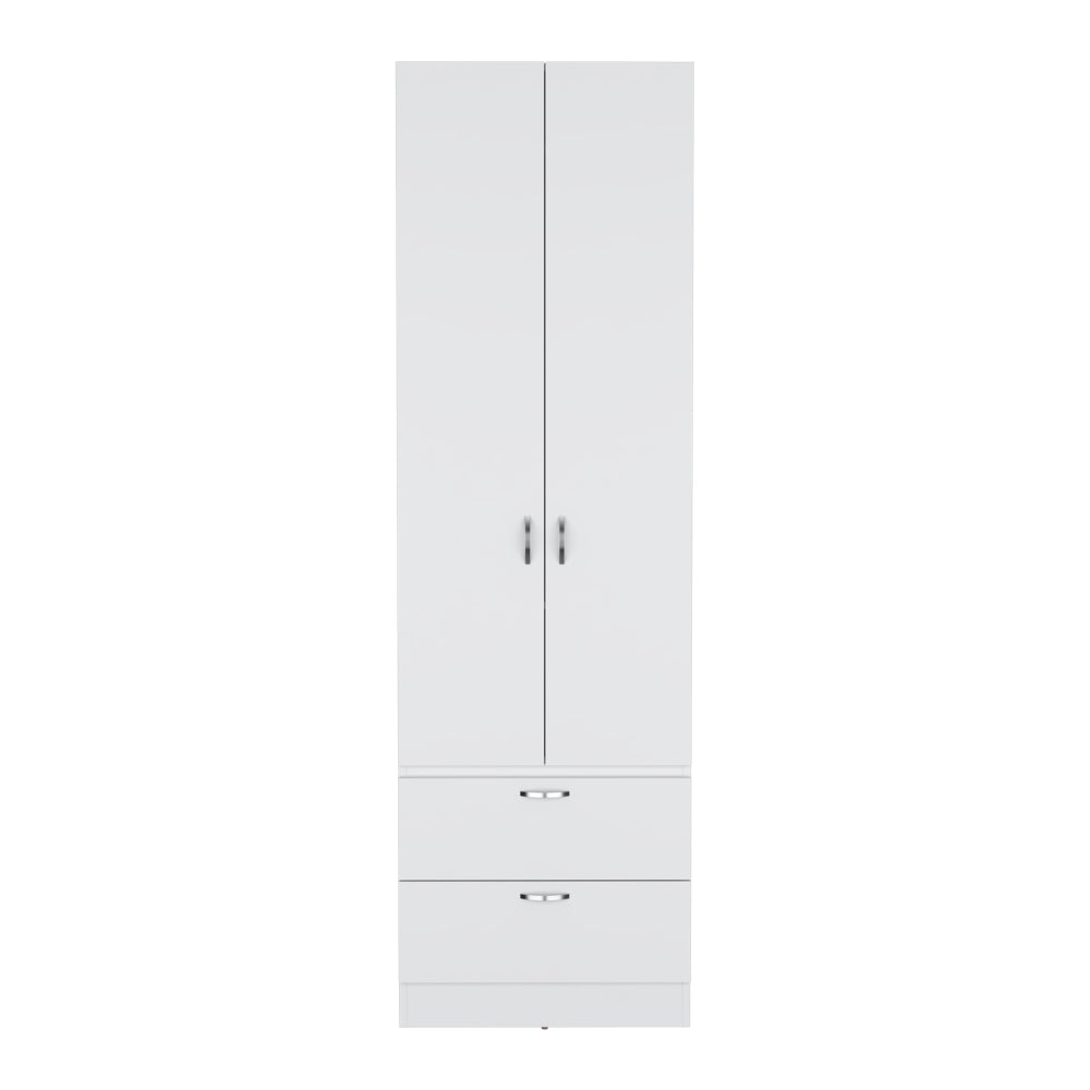 Armoire Wardrove 76" H, Hanging Rod, 2 Drawers, 1 Shelf, White